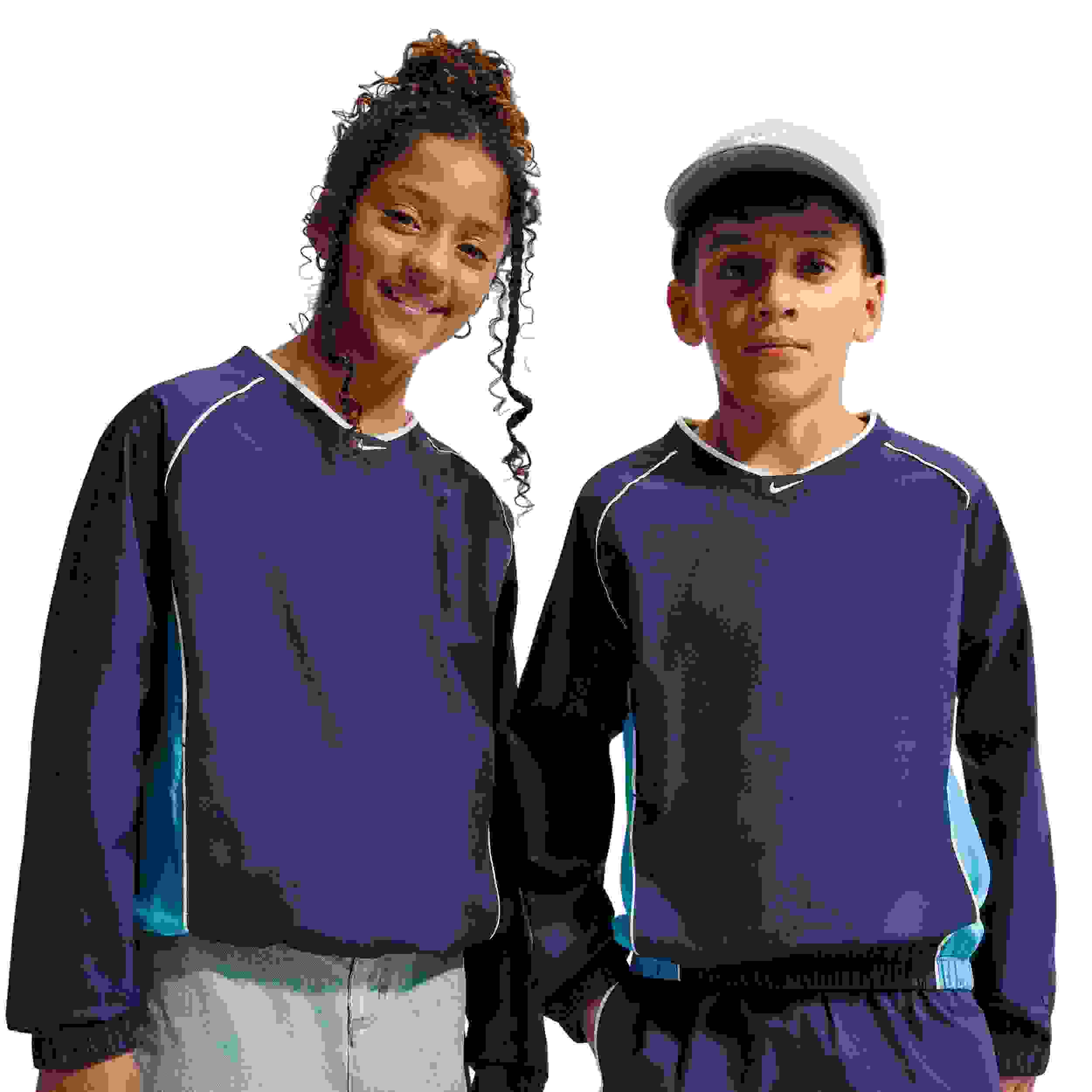 Nike Sportswear Woven V-Neck Big Kids' Blue/Navy Long Sleeve Top